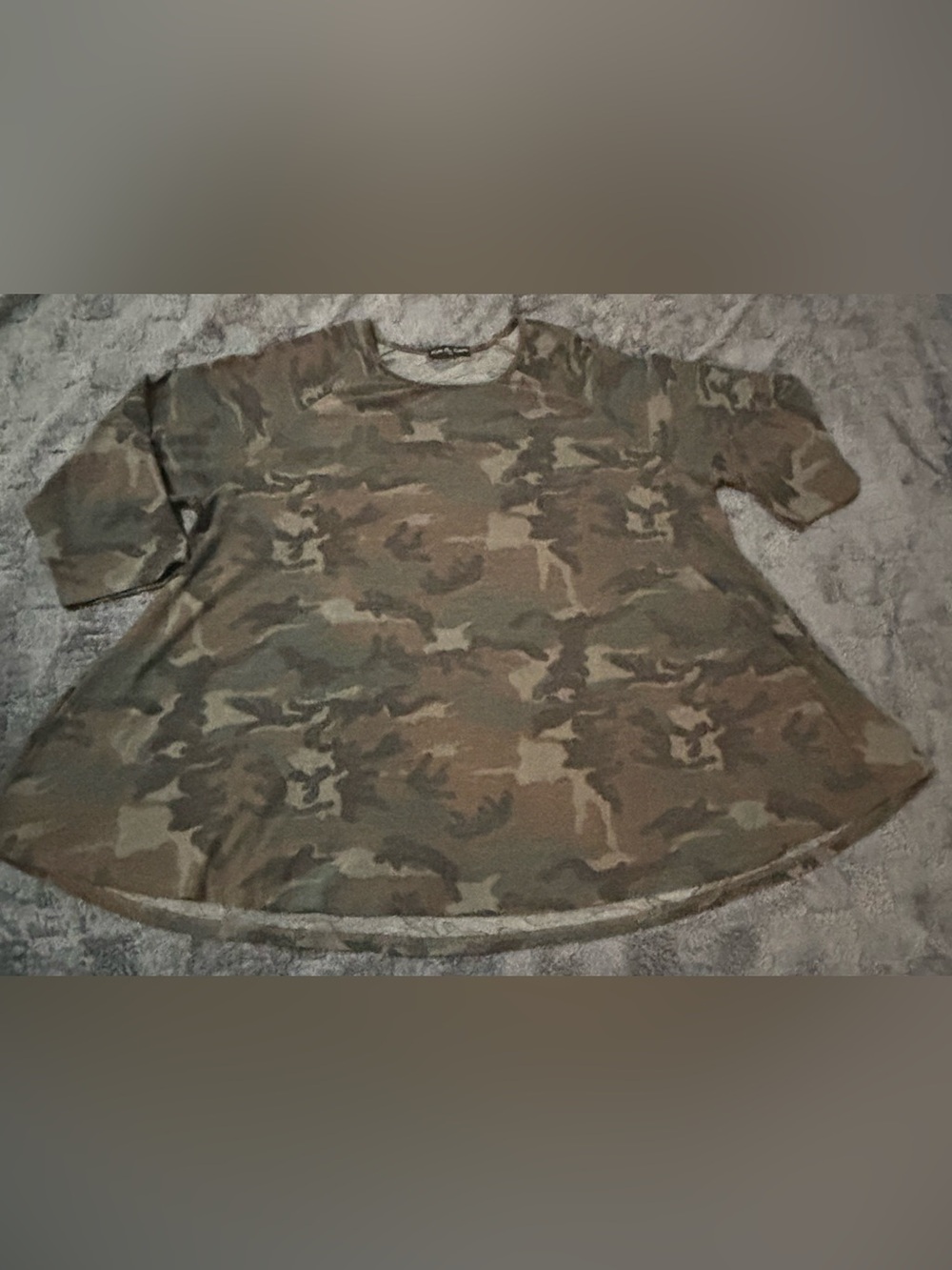 Kim & Cami Camo Print Tunic Top - Olive, Brown, Tan